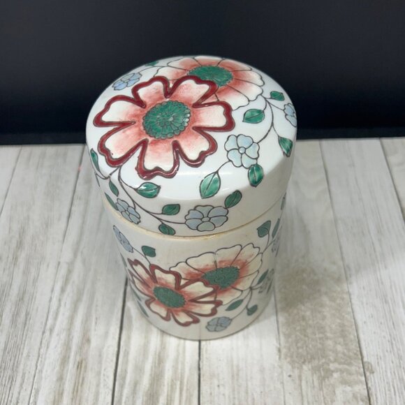 Vintage Chinese Asian Oriental Ginger Jar and Canister Floral Design - Set of 2 - Picture 5 of 10